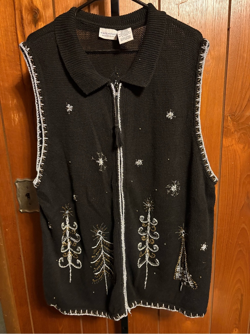 White Stag Black Embroidered Holiday Knit Vest